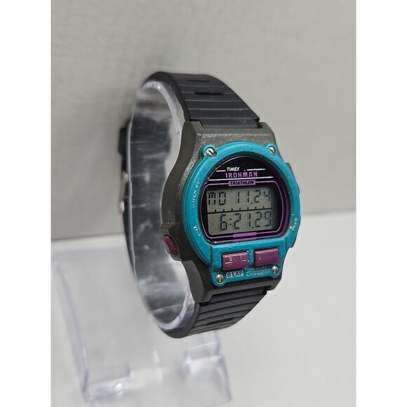 Timex Ironman Triathlon 8 Lap Indiglo Digital Watch Purple Retro New Battery 90s - Picture 3 of 12